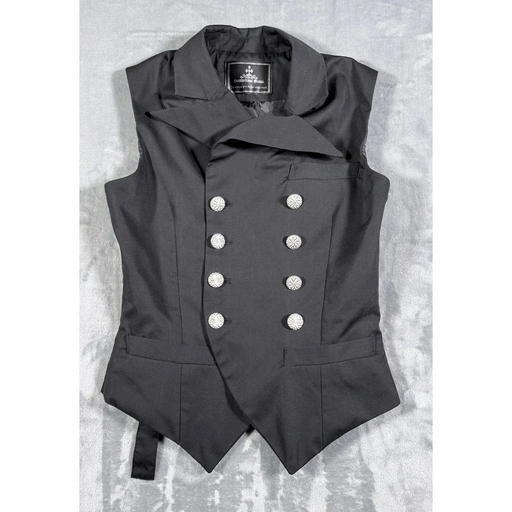 Fanplusfriend Gothic Ouji Steampunk Vest Asymmetrical Double Breasted Black L